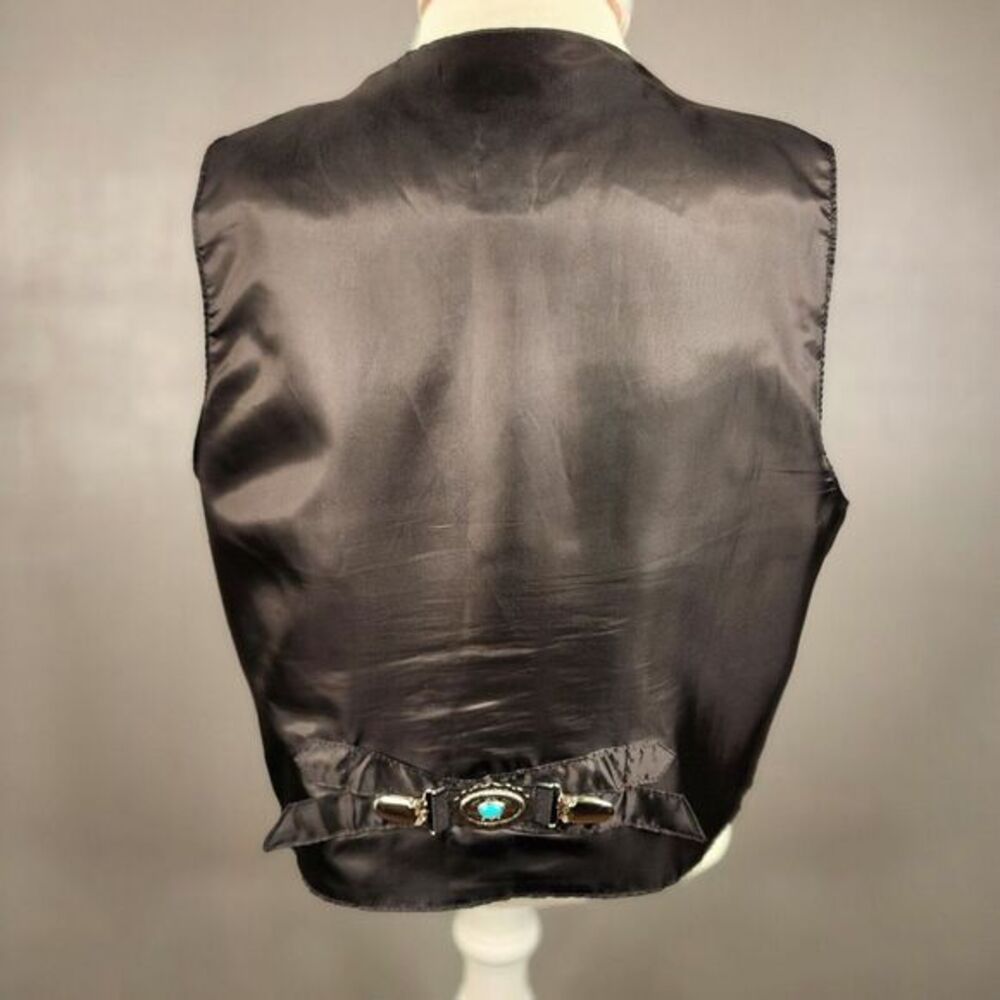 Vintage Gitano Button Down Suede Leather Vest Pockets Black SZ Large Rose *READ* - Picture 6 of 12